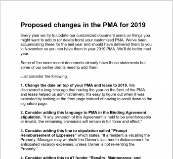 Proposed Changes in the PMA for 2019